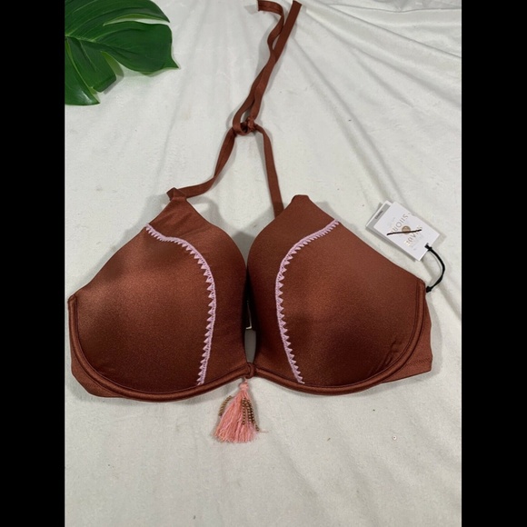 NWT $30 Shade & Shore‎ Copper Tassel Push Up Triangle Bikini Top [ 38DD ] - Picture 5 of 12
